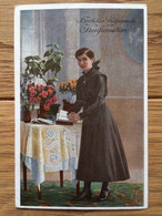 Germany ±1920, Confirmation Konfirmation, Girl In Black Dress Folding Hands On A Book (Bible?), R&K Serie 3110/5 - Communion