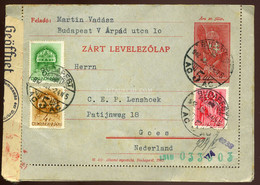 BUDAPEST 1942. Dekoratív, Kiegészített, Cenzúrázott Zárt Díjjegyes Levlap Hollandiába - Used Stamps