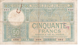 BILLETE DE MARRUECOS DE 50 FRANCS DEL AÑO 1931 (BANKNOTE-BANK NOTE) - Marocco