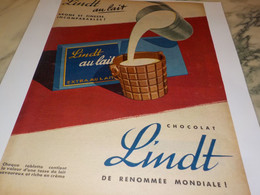 ANCIENNE PUBLICITE  CHOCOLAT AU LAIT   LINDT  1957 - Poster & Plakate