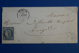 S10 FRANCE BELLE LETTRE 1852 ST IRIEUX  POUR LIMOGES + N 4 + AFFRACH. INTERESSANT - 1849-1850 Cérès