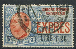 Regno 1922 Espresso Sass. N. 5 Lire 1,20 Su C. 30 Azzurro E Rosso Usato Cat. € 40 - Poste Exprèsse