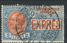 Regno 1925-26 Espresso Sass. N. 13 Lire 2 Azzurro E Rosso Usato Cat. € 220 Firma A. Diena - Posta Espresso