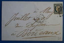 S10 FRANCE BELLE LETTRE 1851 NERAC POUR BORDEAUX + N 4 + AFFRANCHISSEMENT INTERESSANT - 1849-1850 Ceres