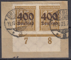 INFLA DR 298, Waagerechtes Paar, Mit UR, Geprüft, Auf Briefstück, Gestempelt: Breslau 11.10.1923 - Infla