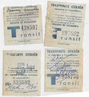 1) Lot De 4 Tickets Colis Postaux / Transport Par Car Citroën / 1 Transport 5 Kg + 3 Tickets De Transit - Otros & Sin Clasificación