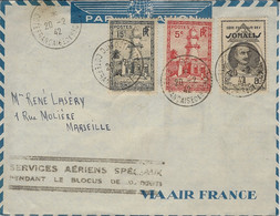 1942- Enveloppe De Djibouti  Affr. 3 Valeurs Pour 1 F. Avec " SERVICES AERIENS SPECIAUX / PENDANT LE BLOCUS DE DJIBOUTI - Briefe U. Dokumente