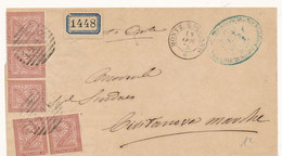 1878 MONTE CASSIANO DOPPIO CERHIO  + NUMERALE A SBARRE SU 5 X 0,02 VITTORIO EMANUELE II - Marcophilia