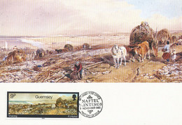 Maximum Card Same View As The Stamp Vraicing By Paul Jacob Naftel Born In Guernsey First Day Issue 1985 - Guernsey
