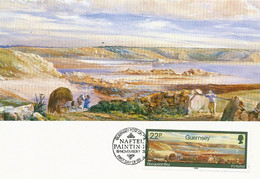 Maximum Card Same View As The Stamp Rocquaine Bay By Paul Jacob Naftel Born In Guernsey First Day Issue 1985 - Guernsey