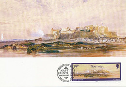 Maximum Card Same View As The Stamp Castle Cornet By Paul Jacob Naftel Born In Guernsey First Day Issue 1985 - Guernsey