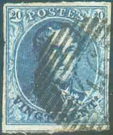 N°4 - Médaillon 20 Centimes Bleu, TB Margé, Obl. P.46 GEDINNE centrale. - TB - 18002 - 1849-1850 Médaillons (3/5)