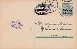 Carte Entier Postal Namur à Namur Cachet Censure Militaire - German Occupation