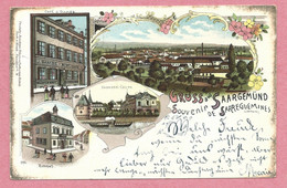 Delcampe - 57 - GRUSS Aus SAARGEMUND - SARREGUEMINES - Litho Couleur Multivues - Café - Billard - J. GAMBS - 3 Scans - Sarreguemines