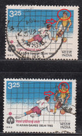 EFO, 2 Diff., Colour / Shift Variety, India Used 1982, Asian Games, Football, Soccer, Sport, - Oblitérés