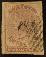 1858 (glazed Paper, No Watermark) ½d Dull Mauve, SG 17, Used With Four Good To Large Margins. For More Images, Please Vi - Ceylan (...-1947)