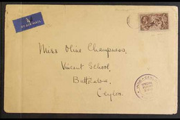 1936 CHRISTMAS COVER FROM ENGLAND An Air Mail Card Cover Bearing Great Britain 1934 2s6d Re-engraved Seahorse, SG 450, T - Ceylan (...-1947)