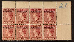 1884-85 1d Red, SG 8, Superb Never Hinged Mint Upper Right Corner BLOCK Of 8 (4x2), Very Fresh & Rare Multiple. A Great  - Montserrat