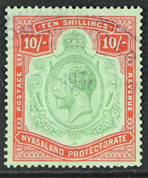 1921-33 VARIETY. KGV 10s Green & Red/pale Emerald, Variety "Nick In Top Right Scroll", SG 113c, Fine Used With Very Ligh - Nyassaland (1907-1953)