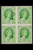 1954-56 IMPERF PLATE PROOF BLOCK 2d Bright Green As SG 3, Imperf Block Of 4, Fine Mint With Archive Security Punch Holes - Rhodésie & Nyasaland (1954-1963)