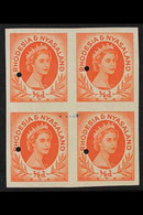 1954-56 IMPERF PLATE PROOF BLOCK ½d Orange Red As SG1, Imperf Block Of 4, Fine Mint With Archive Security Punch Holes An - Rhodésie & Nyasaland (1954-1963)