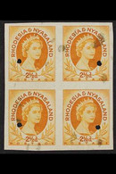 1956 IMPERF PLATE PROOF BLOCK 2½d Ochre As SG 3a, Imperf Block Of 4, Fine Mint With Archive Security Punch Holes And Ink - Rhodésie & Nyasaland (1954-1963)
