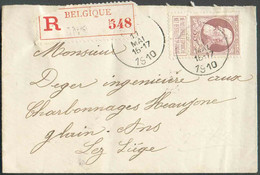 N°77 - 35 Centimes Brun-rouge Obl. Sc ANS sur Enveloppe Recommandée Du 11 Mai 1910 Vers Ghlin. - TTB - 18045 - 1905 Breiter Bart
