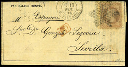 Lettre LE GENERAL ULRICH, Gazette Des Absents N° 7, CàD R. De Taitbout 12 Nov 70, Affranchi Avec 40c Lauré Pour Seville  - Otros & Sin Clasificación