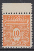 FRANCE : ARC DE TRIOMPHE 10F ORANGE N° 629 BDF NEUF ** GOMME SANS CHARNIERE - 1944-45 Triomfboog