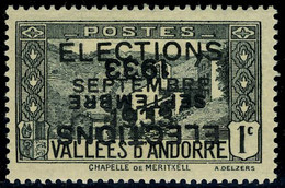 Neuf Sans Charnière N° 24A, 1c Gris-noir Surch. Elections Septembre 1933, Double Surch. Dont Une Renversée, TB - Maury - Otros & Sin Clasificación