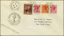 Lettre N° 67+80+81+104 S/Lettre CàD Croiseur Montcalm 2.6.43 Pour New-York, Cachet Linéaire Croiseur Montcalm Et Cachet  - Otros & Sin Clasificación