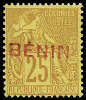 Neuf Sans Gomme N° 8B, 25c Bistre-jaune, Surch. Benin En Rouge Avec Accent, Non-émis, TB, Rare, Signé Calves - Other & Unclassified