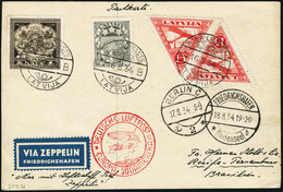 Lettre Zeppelin. C.P. Avec CàD Riga 16.8.34. Cachet Rouge Europa-Südamerika. CàD De Berlin (17.8.34) Et De Friedrichshaf - Other & Unclassified