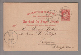 Norwegen Heimat Molde 1896-08-05 Auf 10 Ore Ganzsache Nach Leipzig - Lettres & Documents