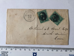 UNITED STATES - NEW BRITAIN CONNECTICUT TO SOUTH BRITAIN - CONNECTICUT -  2 X FRANKLIN  THREE CENT STAMPS - Other & Unclassified