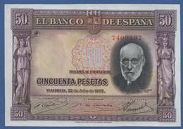 SPAIN - P. 88 – 50 Pesetas 1935- XF/AU - Central Fold - Pressed - 50 Peseten