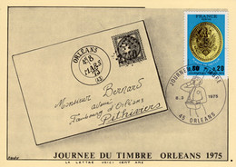 FDC 421 - FRANCE N° 1838 Journée Du Timbre Orléans Sur Carte Maximum 1975 - 1970-1979