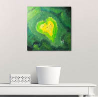 Toile Peinture Acrylique Originale "Le Coeur De Voh". Signée. Originale Thème Coeur, Amour, Vert - Acryliques