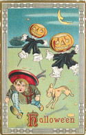 297497-Halloween, Samson Brothers No S500-2, Boy & Dog Being Chased By Jack O Lantern Head Peg Leg Ghosts - Halloween