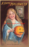 322315-Halloween, Samuel Garre No GAR01-1, Young Lady Holding Mirror & Jack O Lantern - Halloween