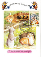 " FABLES DE LA FONTAINE : LE CHAT, LA BELETTE ET LE PETIT LAPIN " Sur Carte Maximum De 1995. N° YT 2962. Parfait état CM - Contes, Fables & Légendes