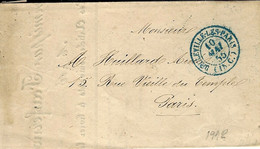 1855- Lettre De BELLEVILLE-LES-PARIS En Port Du Cad Bleu 15 C - 1849-1876: Klassik