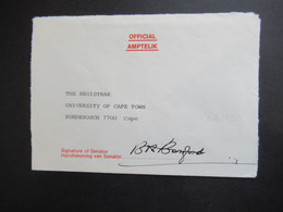 RSA / Süd - Afrika 1976 Amptelik Official Provincial Signature Of Senator An Die University Of Cape Town Rondebusch - Covers & Documents