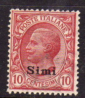 COLONIE ITALIANE DELL'EGEO 1912 SIMI SOPRASTAMPATO D'ITALIA ITALY OVERPRINTED CENT. 10c MNH BEN CENTRATO - Aegean (Simi)