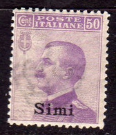 COLONIE ITALIANE DELL'EGEO 1912 SIMI SOPRASTAMPATO D'ITALIA ITALY OVERPRINTED CENT. 50c MNH BEN CENTRATO - Egée (Simi)