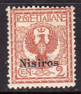 COLONIE ITALIANE EGEO 1912 NISIRO (NISIROS) SOPRASTAMPATO D'ITALIA ITALY OVERPRINTED CENT 2c MNH BEN CENTRATO - Egée (Nisiro)