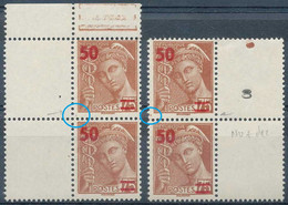 D - [12473]SUP//**/Mnh-N° 477-cu, Mercure Surchargé 50/75c Brun-rouge, 2 Paires Interpanneaux Dont 1 Numéro De Presse 8, - 1938-42 Mercurio