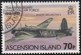 Ascension 1993 Used Sc #560 70p Vickers Wellington 1C RAF 75th Ann - Ascension