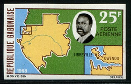 AS7214 The President Of Gabon 1968 And Map 1V Impref - Timbres