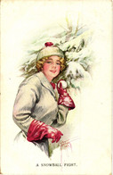 CPA - Art Deco - C. BARBER - Donna, Femme, Woman - Moda, Mode, Fashion - A Snowball Fight - VG - L433 - Barber, Court